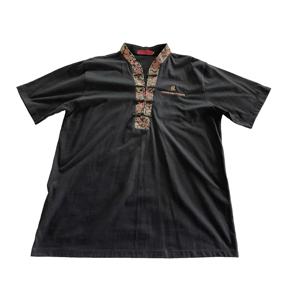 Amazing Grace Asian Shirt Mandarin Collar Braid-Button Dragon Logo Ladies XL